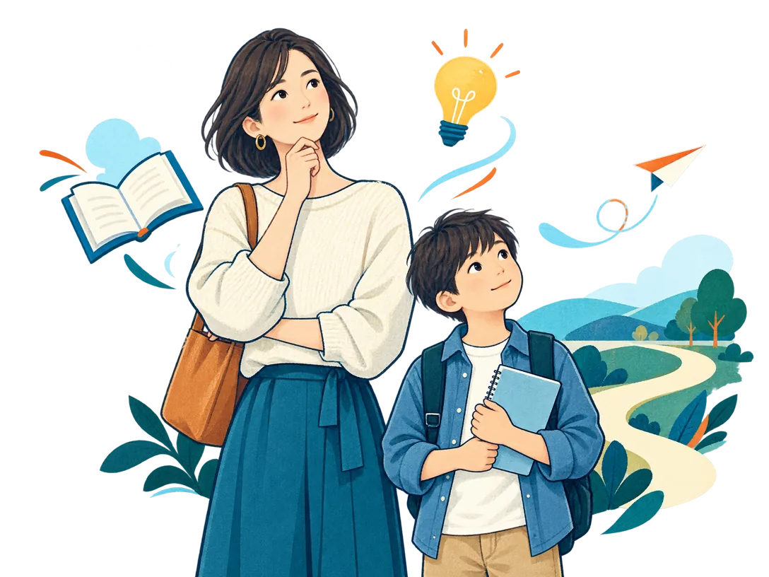 子どもの将来に必要な習い事を考える保護者のイラスト